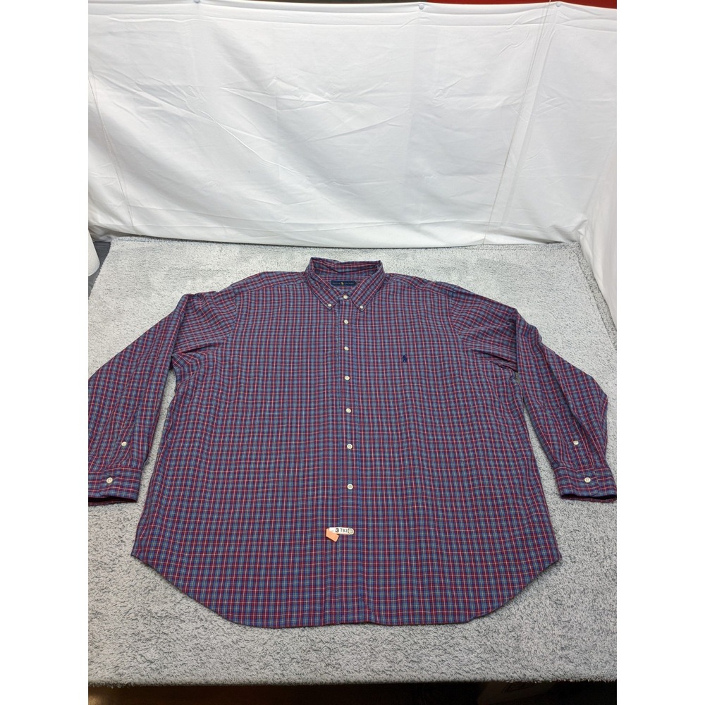 Ralph Lauren Flannel Shirt Mens 3XB Red Blue Yellow Plaid Preppy Long Sleeve 60"